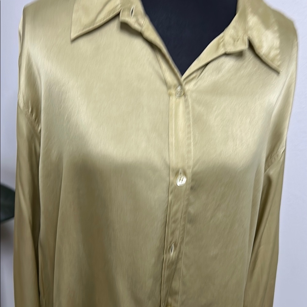 Evan Picone SILK light olive green long sleeve Blouse - Picture 4 of 11